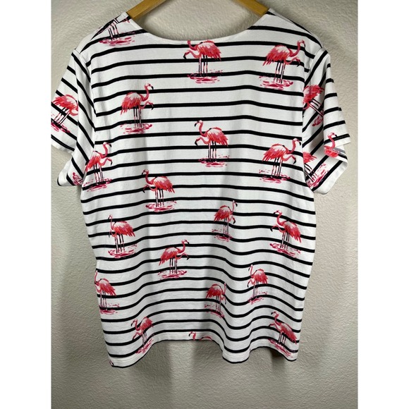 Weekends by Chico's Striped Flamingo T Shirt Top Women's Size 3 resort beach - Picture 6 of 9